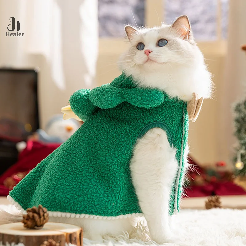 1PC Christmas Pet Elk Cloak Christmas Dog Cat Clothes Christmas Cartoon-Themed Traction Cloak For XMAS