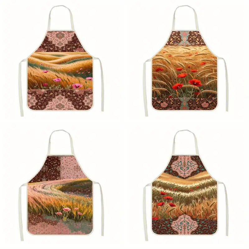 

Фартук с цветочным узором в деревенском стиле, льняной фартук, подходит для приготовления пищи, общения родителей и детей, рисования и других занятий.