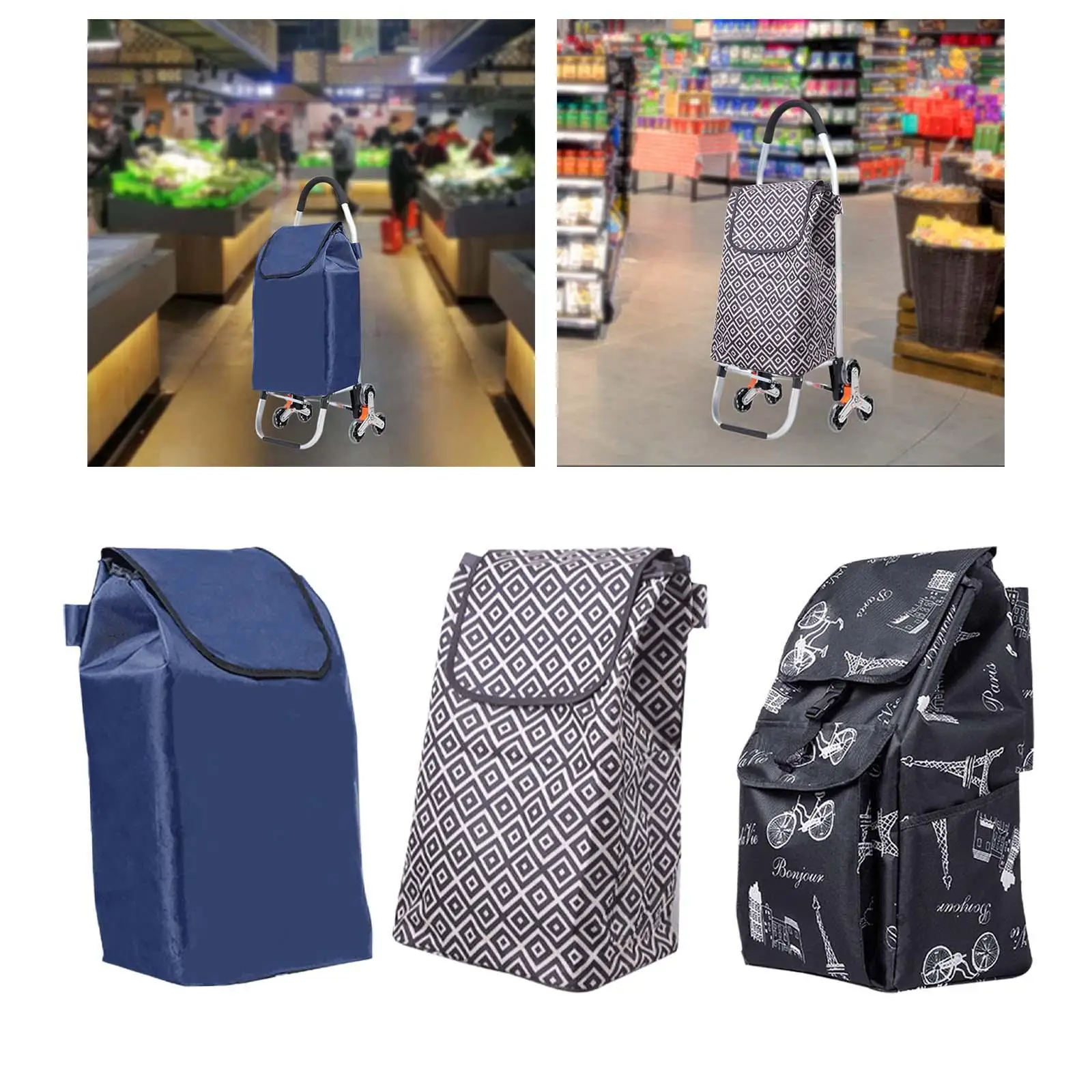 

Shopping Cart Replacement Bag Lightweight Sturdy Reusable Multifunctional Trolley Bag Foldable for Outside Shopping Carts
