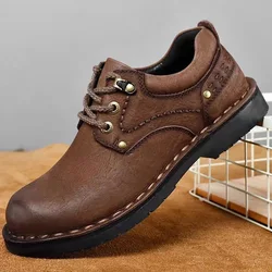 Men Genuine Leather Vintage Loafers Casual Shoes Mens Breathable Driving Flats Fashion Sewing Men Leisure Shoes Sneakers