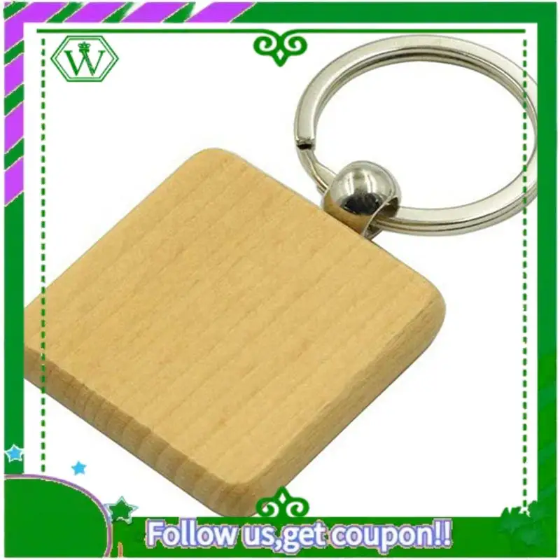 ABIK-500Pcs لتقوم بها بنفسك سلسلة مفاتيح خشبية فارغة مربع منحوتة حلقة رئيسية حلقة مفاتيح خشبية حوالي 40X40 مم #4