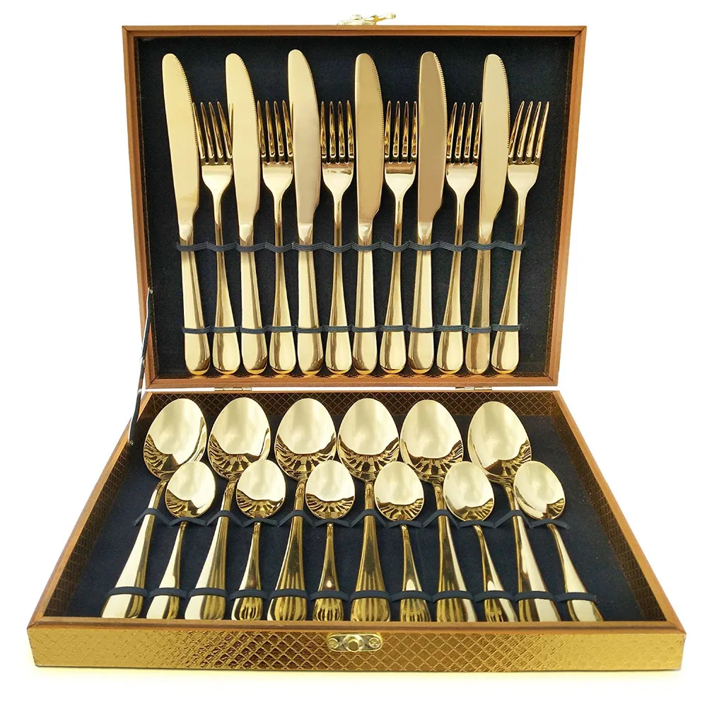 

16/24Pcs Golden Cutlery Dishes Dinnerware Table Sets Tableware Stainless Steel Gold Flatware Fork Spoon Knife Set dinnerware set