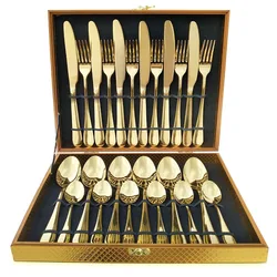 16/24Pcs Golden Cutlery Dishes Dinnerware Table Sets Tableware Stainless Steel Gold Flatware Fork Spoon Knife Set