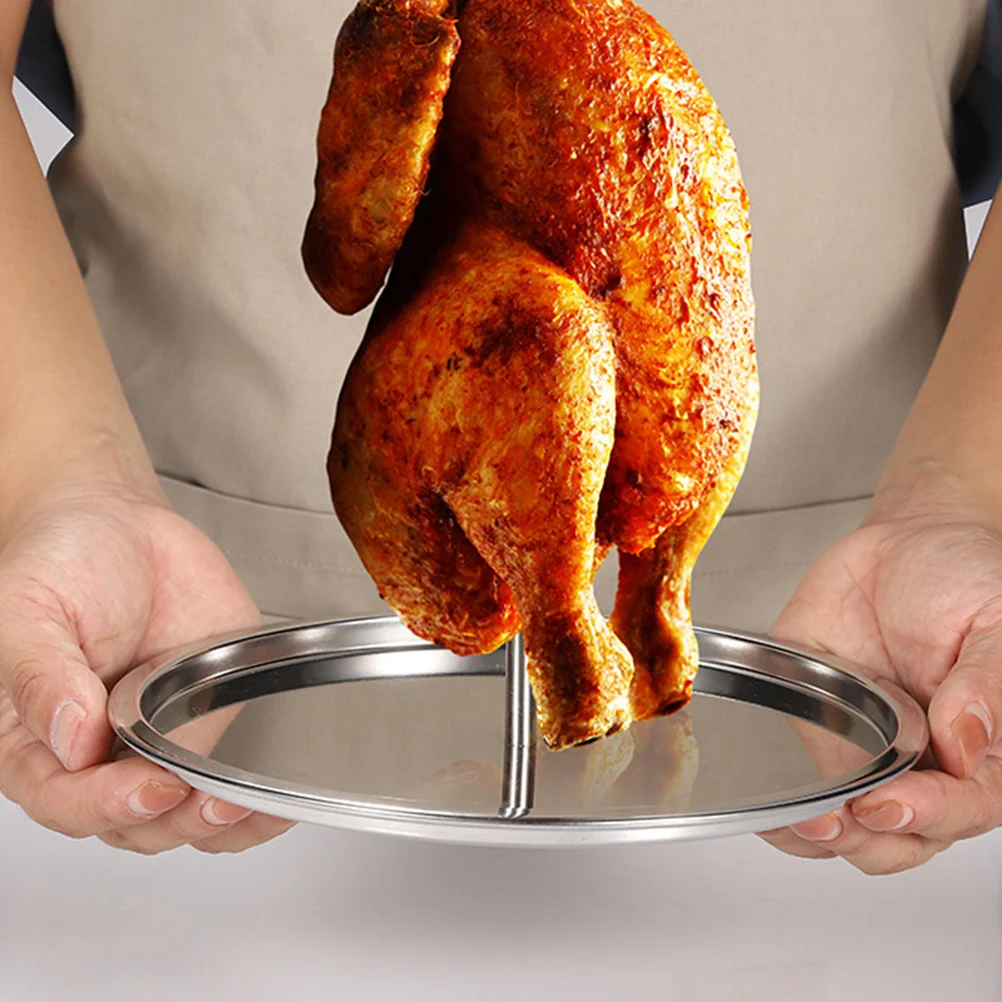

2pcs Stainless Steel Chicken Roaster Rack Outdoor Camping Grill Tool Turkey Roasting Holder Grilled Chicken Pan Tray