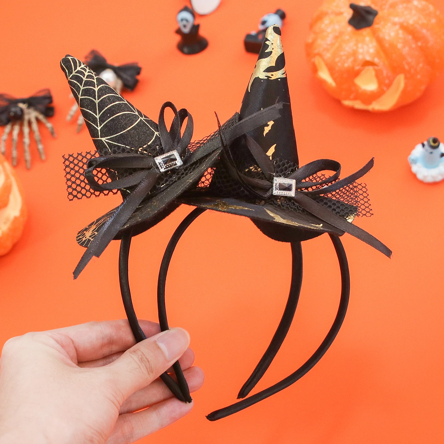 Halloween Witch Hat Hairbands Spider Web Pumpkin Skull Shaped Hair Hoops For Kids Girls Halloween Headbands Cosplay Decoration