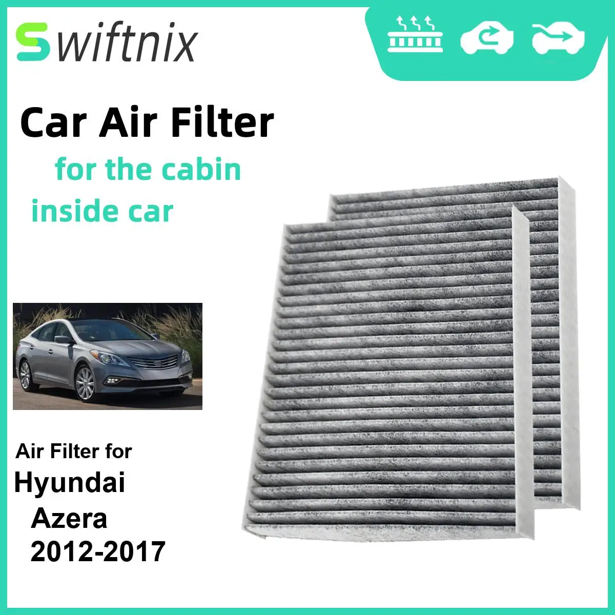 2PCS Activated Air Filter Calm Carbon Fiilter Cabin for Hyundai Azera 2012-2017 CF11819 3SF79-AQ000 97133-3SAA0 2TF79-AQ000