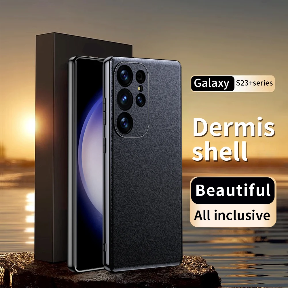 Custodia per telefono in pelle di lusso per Samsung Galaxy S25 S24 Ultra S25+ S24+ S22 S23 Plus con bordi placcati e copertura protettiva per fotocamera