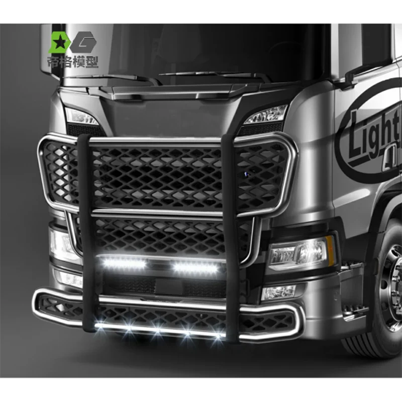 RC 1/14 Aluminium-Legierung Bull Rail Stoßstange mit LED Angel Eyes Licht für Tamiya Muldenkipper für SCANIA MAN VOLVO Tripper DIY-Teile – Detail 5
