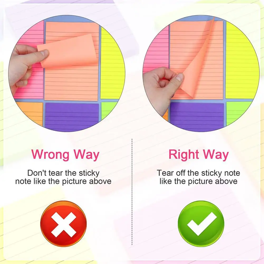 Mini Sticky Notes 8pcs 10x15cm Lined Sticky Note Set 8 Bright Colors 45 Sheets/pad Self-stick Super Sticking Power Mini Students