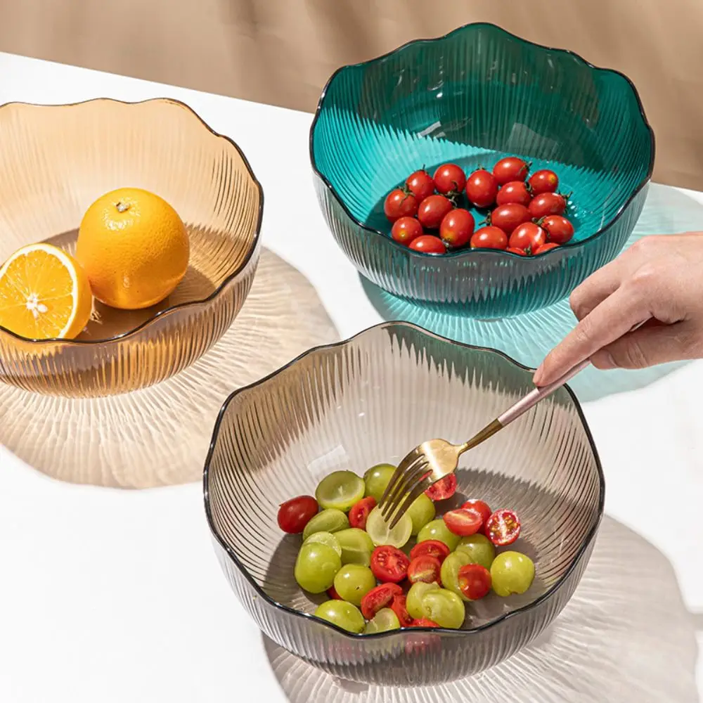 Fashionable Look Round Fruit Bowl Flat Bottom Wave Edge Fruit Storage Tray Stackable Design Transparent Snack Basket Living Room