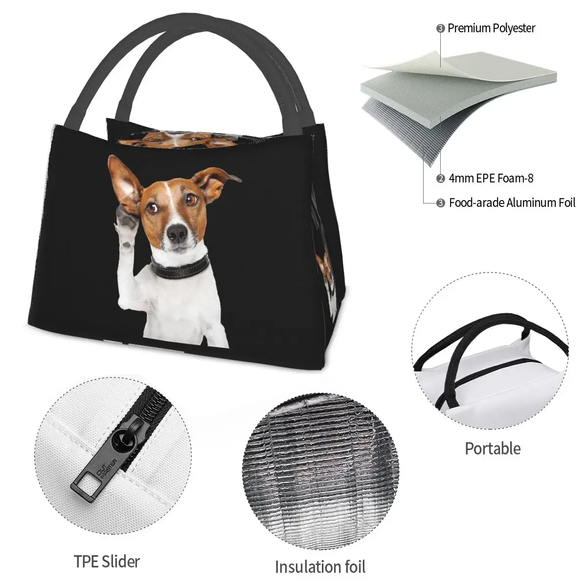 Jack Russell Terrier Dog Funny Lunch Bags isolato Bento Box Portable Lunch Tote borse da Picnic riutilizzabili per la scuola dei bambini della donna