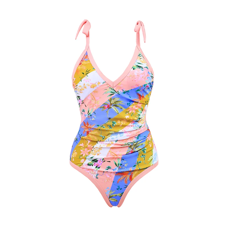 MUOLUX-biquíni feminino de uma peça, estampa de flores 3D, vestido de praia sexy, maiô, moda praia plissada, verão, 2024