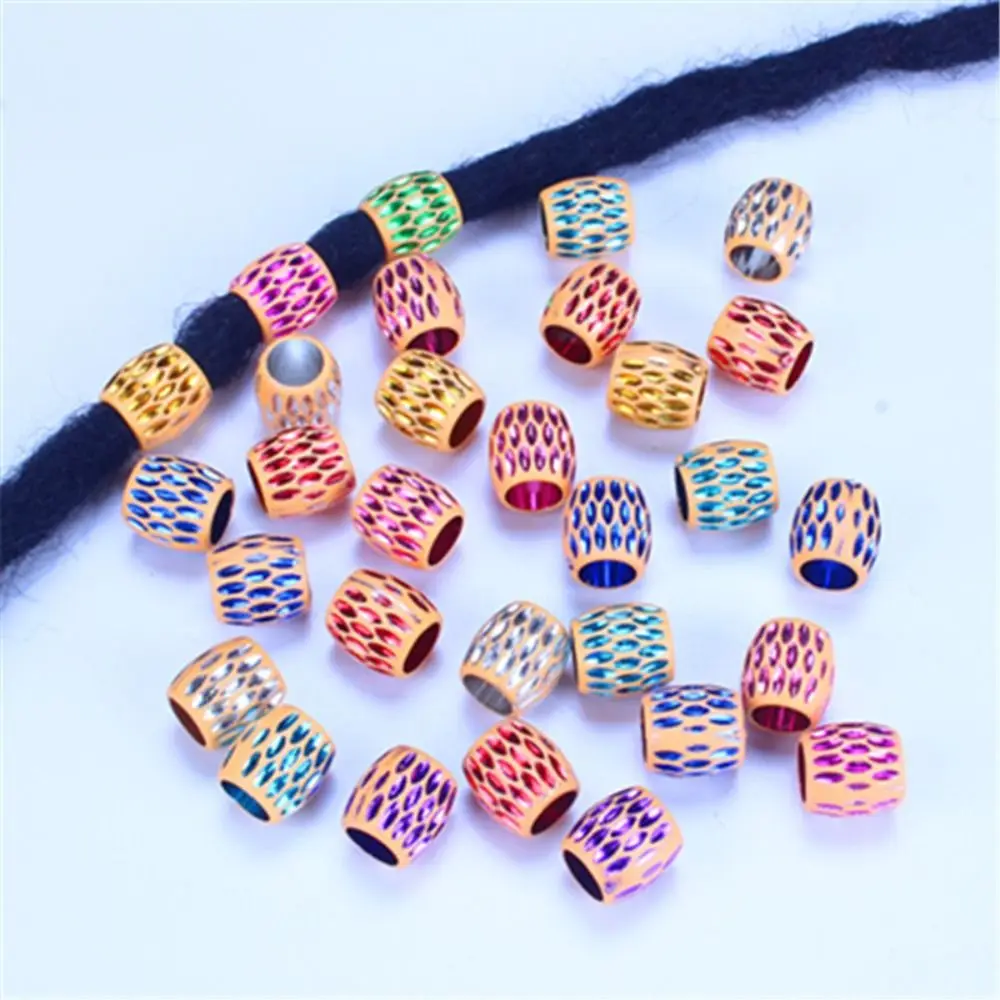 

30pcs/set Plastic Large Hole Barrel Beads Charms Vintage Dreadlocks Loose Beads Multicolor Hip-hop Hair Braid Tubes Daily
