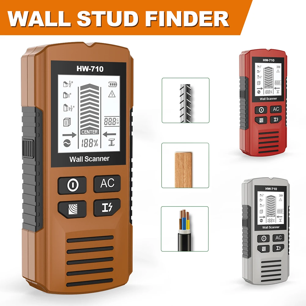 Buscador de vigas de HW-710, detección de metales de pernos de madera, detección de Cable vivo, buscador de medición de profundidad de Metal, Detector de pared, escáner