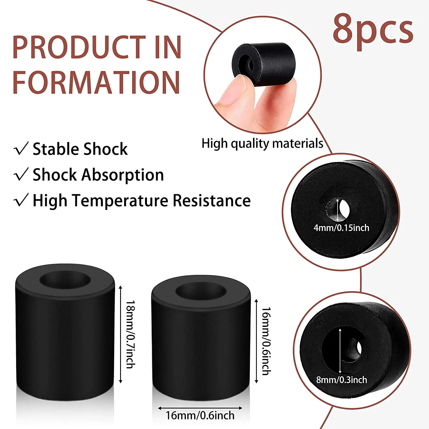 8 PCS Silicone Leveling Solid Bed Mount 16/18mm 0.63/0.7Inch Heat-Resistant Buffer For CR-10 Ender 3 3D Printer Heatbed Bottom