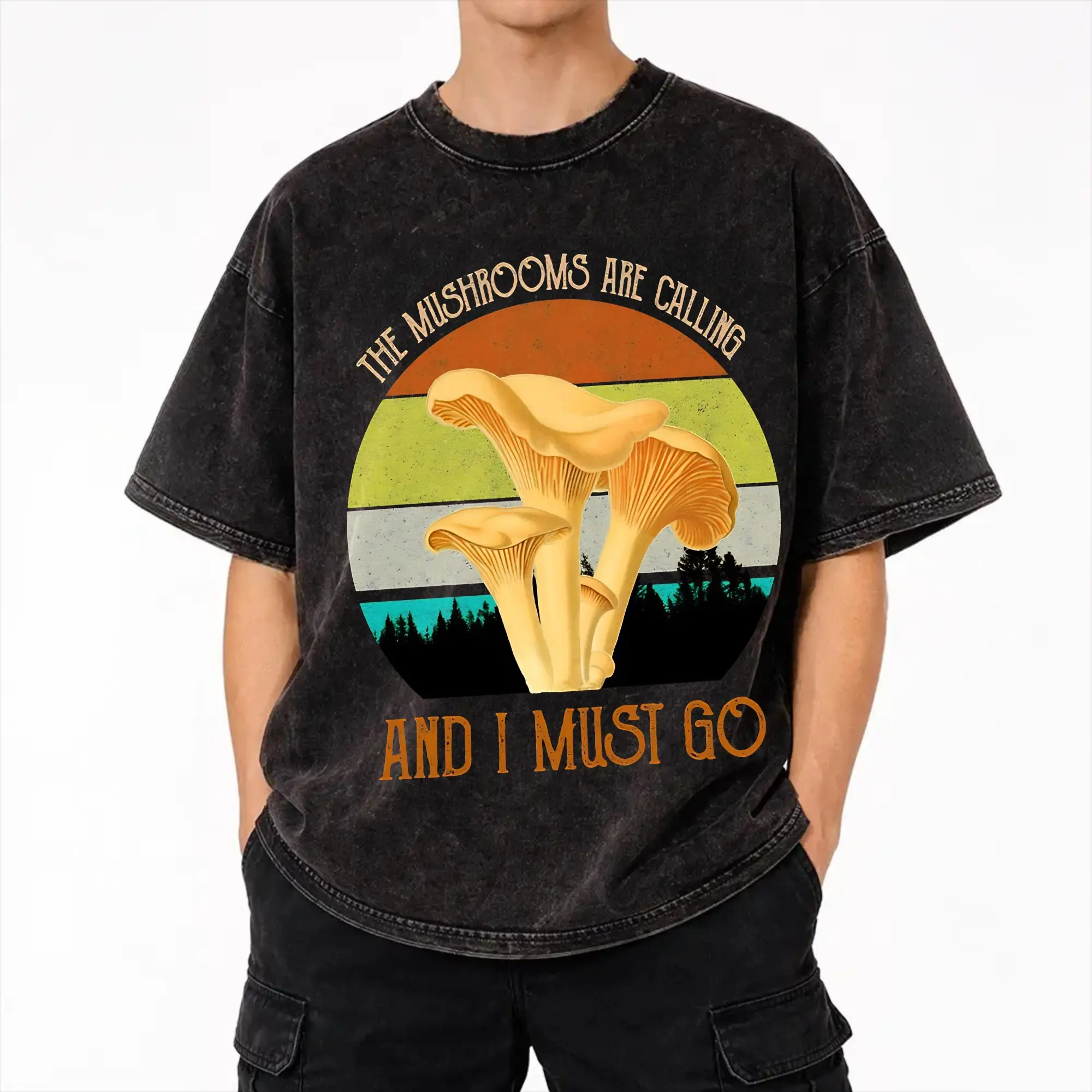 Mushrooms Are Calling Washed T Shirts Streetwear Hip Hop Novelty T-Shirts  Tees Men Women Short Sleeve Oversize