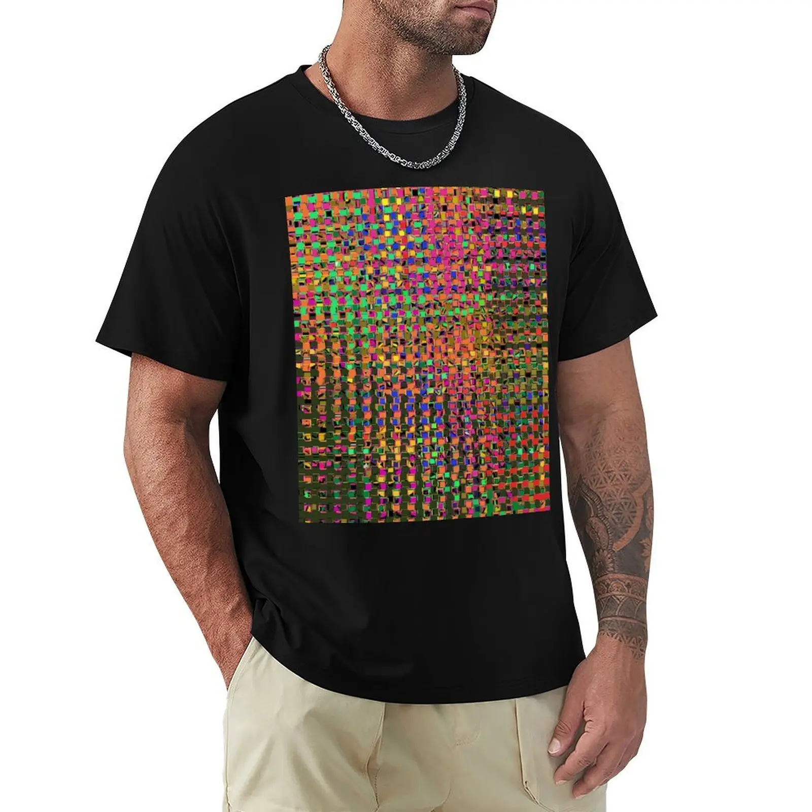 Multi Squares and Stripes T-Shirt Sweat Absorbing Sports Tee Shirt