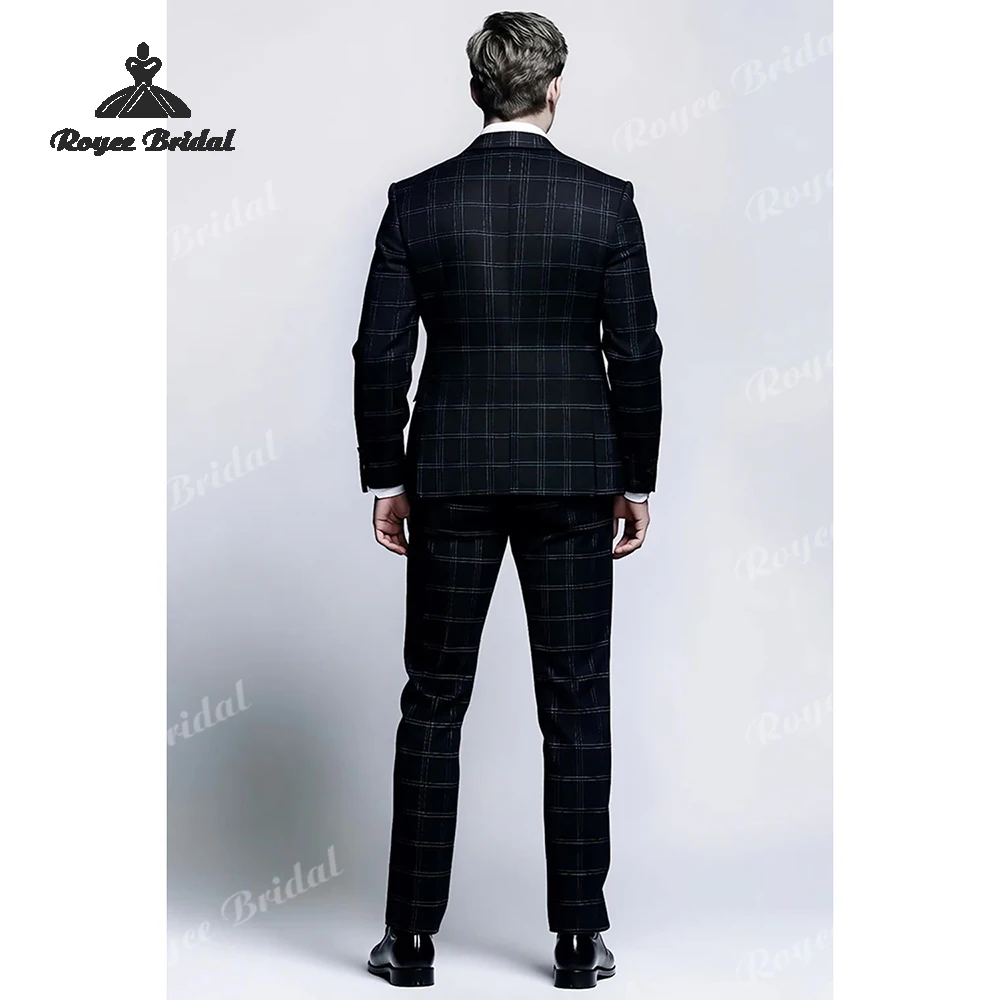 Black Grid Two Piece Single Breasted Men's Suit Wedding 2026 Notched Lapel Business Suit Customized trajes para hombre