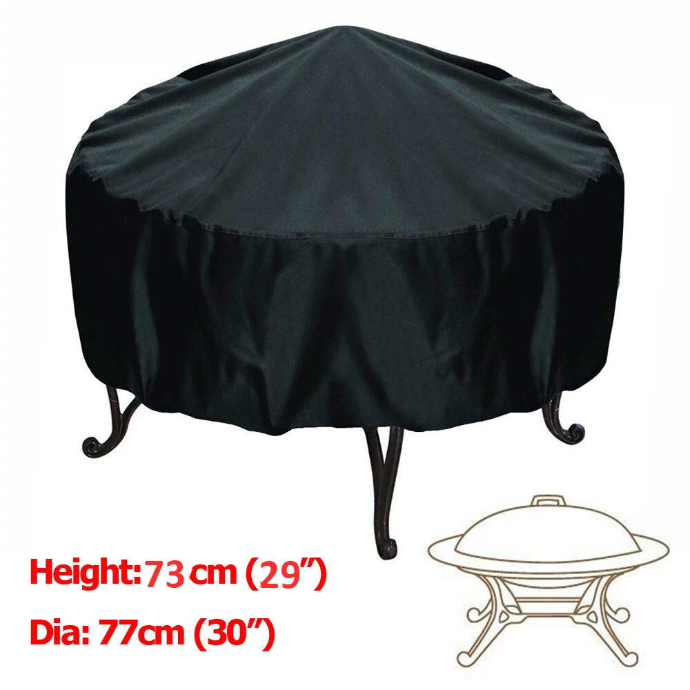 Waterproof Patio Fire Pit Cover Black UV Protector Grill BBQ Shelter Outdoor Garden Yard Round BBQ Cover Canopy Furniture Covers