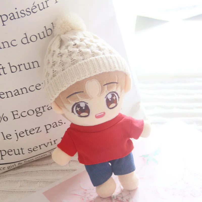 20cm Doll Baby Clothes pants suit Wool hat T-shirt RED Sweater Plush EXO Hat Doll Body-Shape Children Birthday Gift