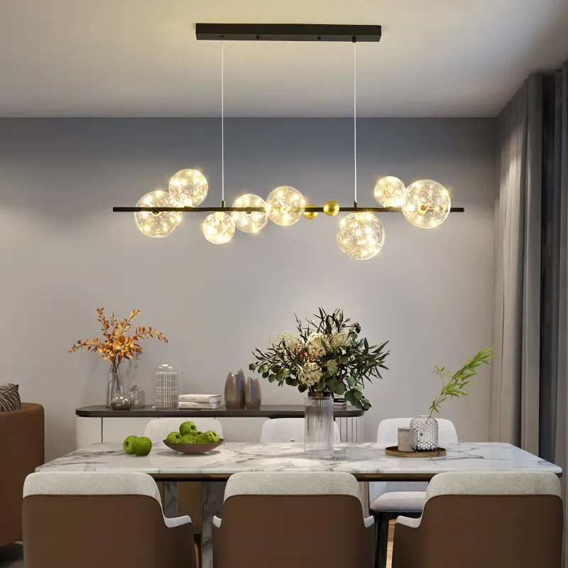 

SANDYHA Modern Iron Art Pendant Lights Glass Ball Design Restaurant Chandeliers Led Lamp for Living Room Dining Table Lighting