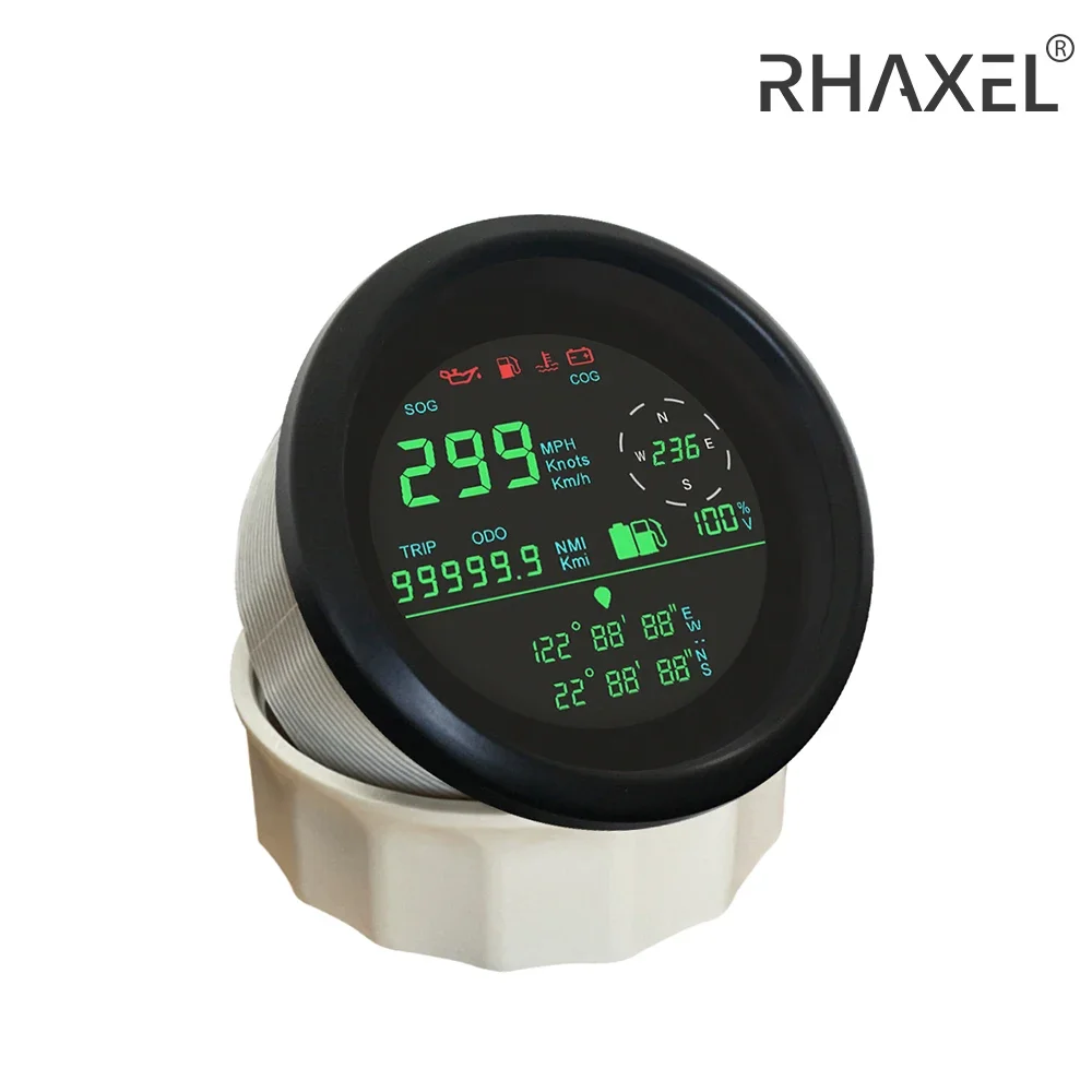 RHAXEL Speedometer GPS Digital, Voltmeter pengukur tingkat bahan bakar COG, Odometer perjalanan simpul 299 km/jam, Speedometer GPS Digital 85mm, Voltmeter untuk perahu truk sepeda motor