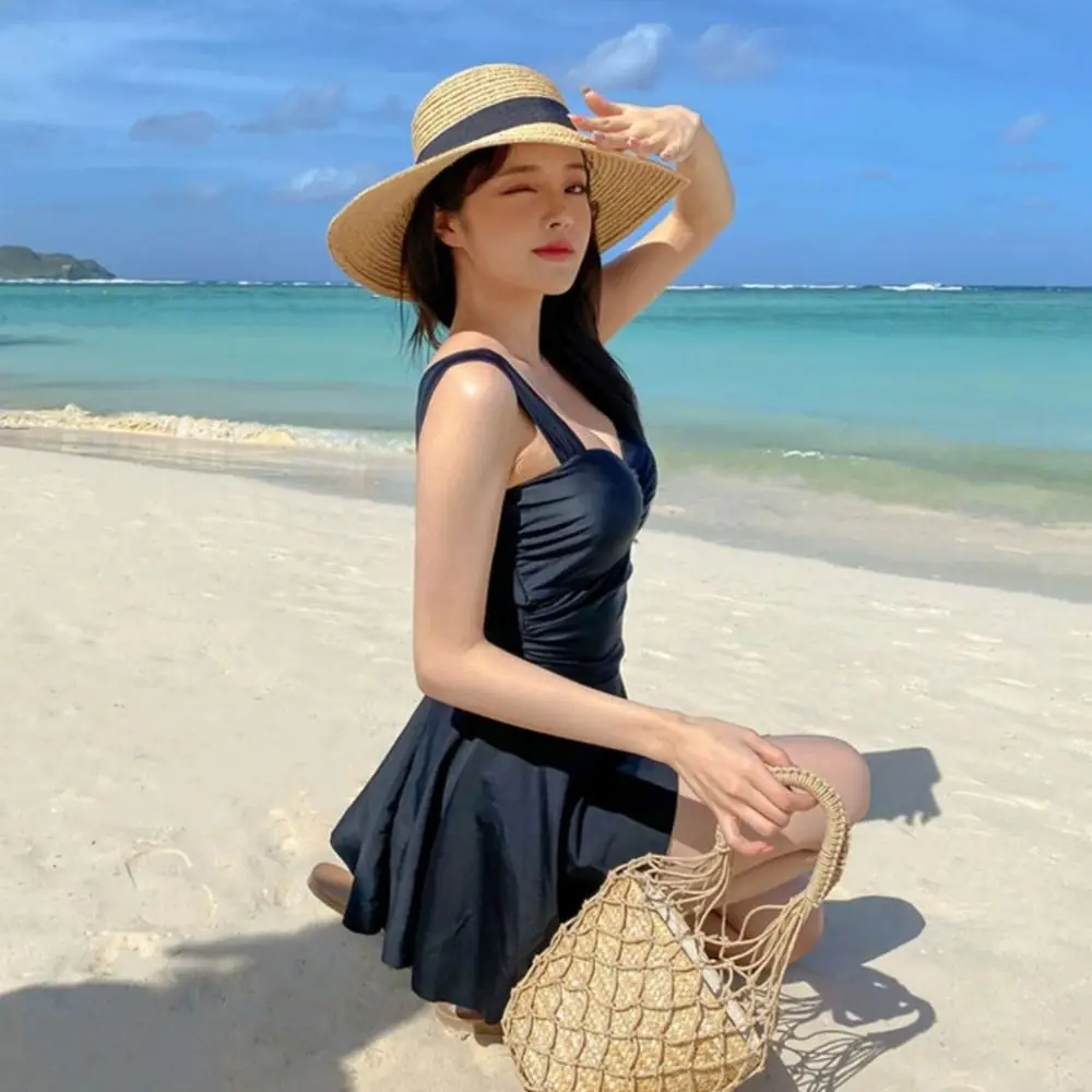 

Fairy Padded Conservative Swimsuit Steel Support Gathered Slimming Swimsuit Thermal Svelte Design Monokini Bandeau Dress Beach