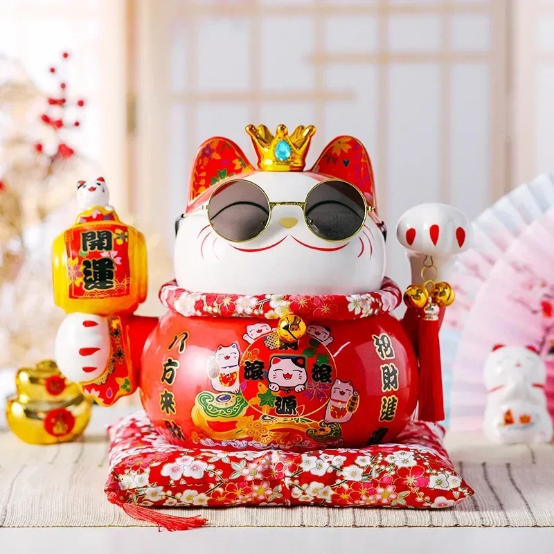 7.5-inch Lucky Cat Festive Red Practical Commemorative Creative Ceramic Ornament Engagement Bridal Gift Front Desk Decoration