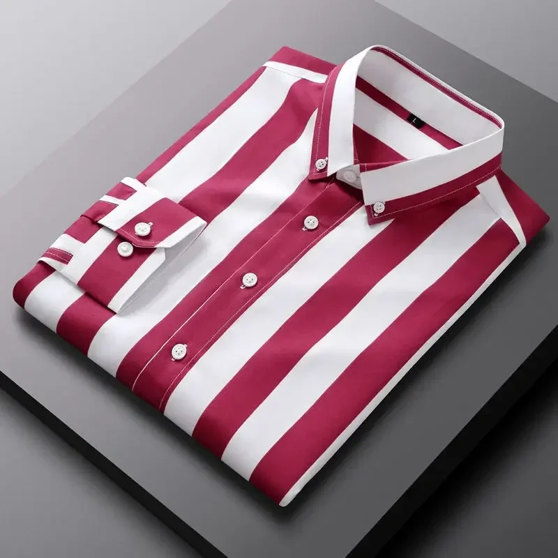 

Fashion Lapel Button Loose Korean Striped Shirts Men Clothing 2023 Autumn New Oversized Casual Tops Long Sleeve All-match Shirt