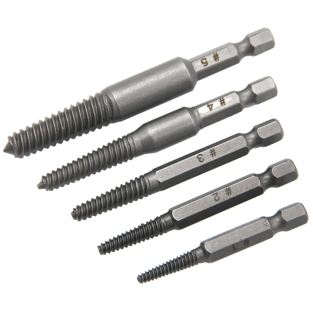 5pc Hexagonal Shank Broken Head Screw Extractor Screw Broken Head Screwdriver for Taking out Electric Drill Tool Set