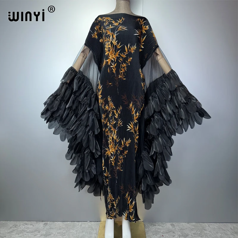 

WINYI Pleated Elastic slim dress beach cover up kaftan abaya dubai luxury party dress fashion evening dress abaya muslim woman