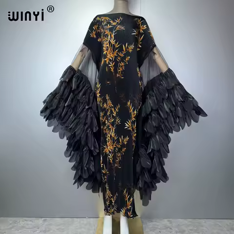WINYI Pleated Elastic slim dress beach cover up kaftan abaya dubai luxury party dress fashion evening dress abaya muslim woman