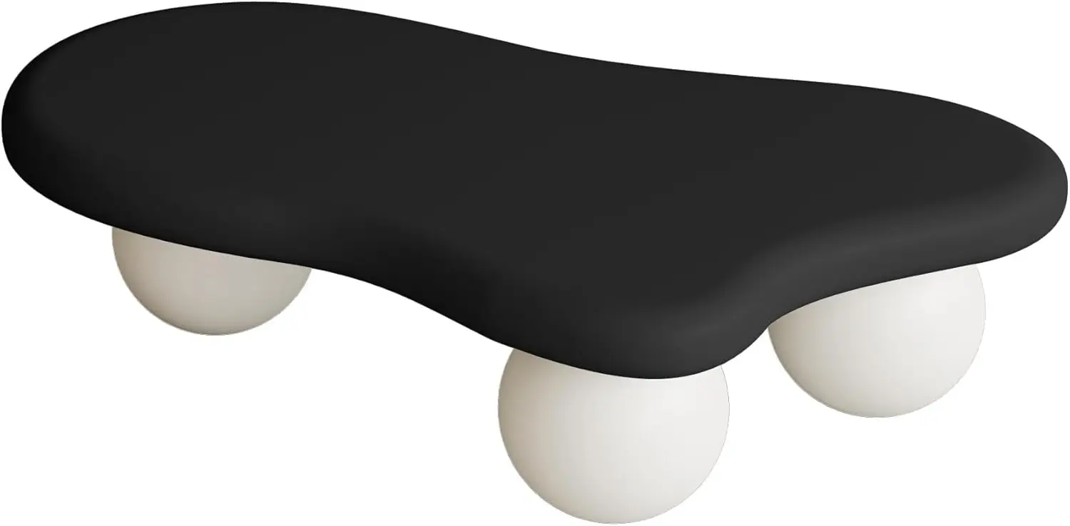 40” Black & White Modern Cloud-Shaped Coffee Table - Irregular Entertainment Center Table with Round Edges