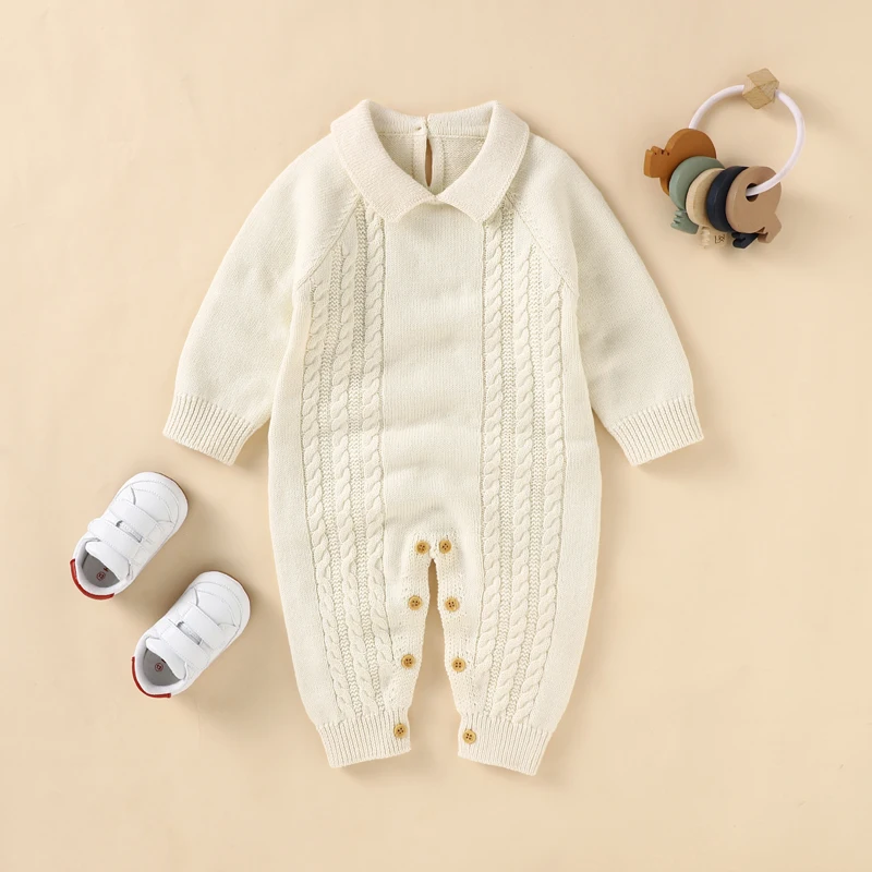 Baby Rompers Cotton Knitted Newborn Girls Boys Jumpsuit Outfits Long Sleeve Autumn Onesie Infant Toddler Clothing Solid Playsuit