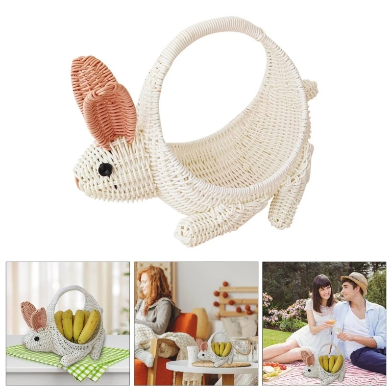 

Elegant Rabbits Storage Basket Sturdy Plastic Woven Organizers Home Accessory for Gifts Candy and Home Decoration