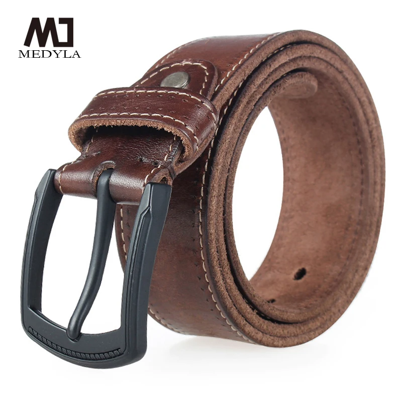 MEDYLA Genuine Leather Men Belt High Quality Luxury Strap Classic Vintage Pin Buckle Male Belt Jeans Belt for Men No interlayer