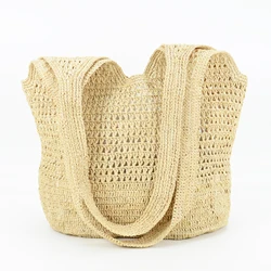 Handmade Crocheted Natural Raffia Shoulder Bag Hollow Out Design