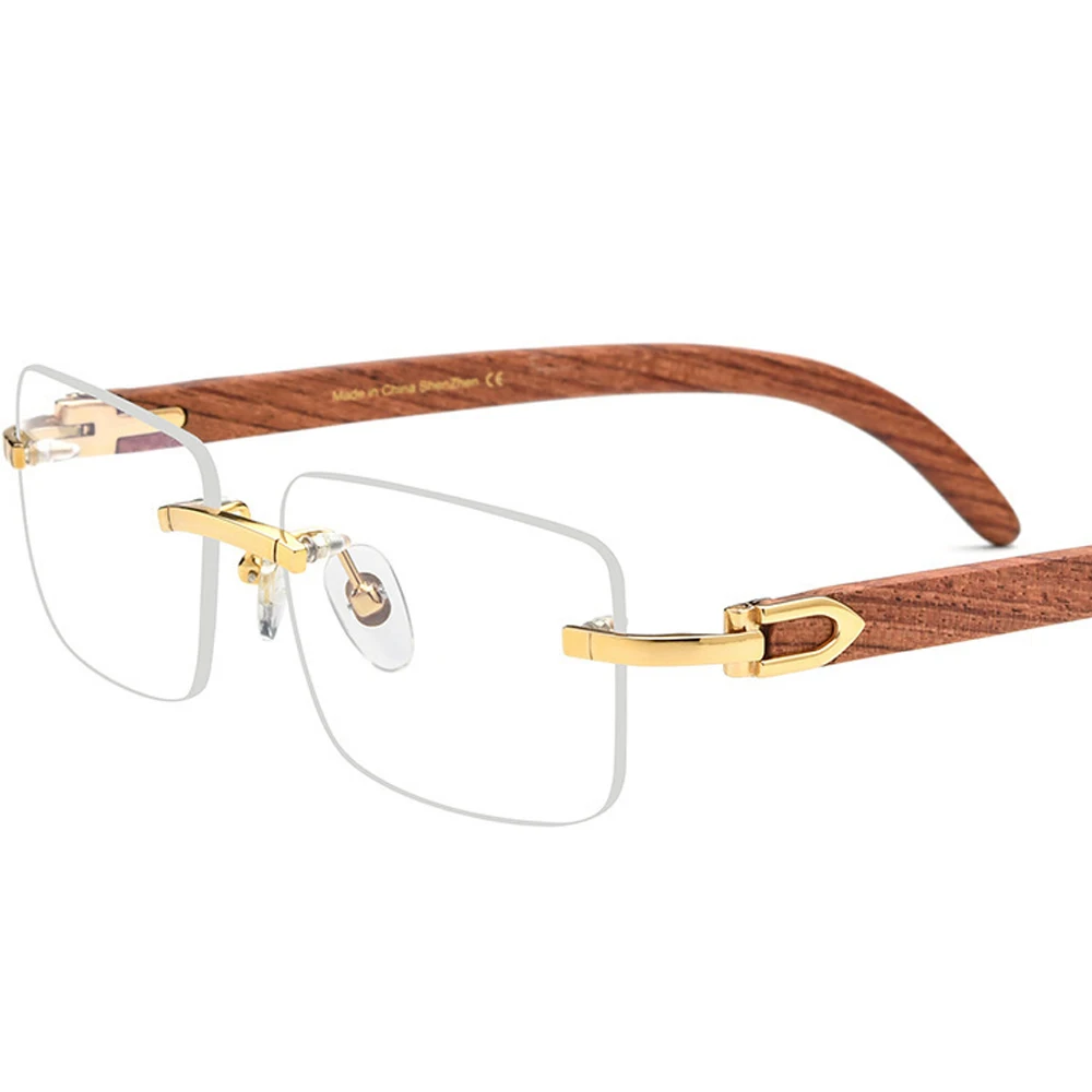 

Handmade High Quality Brown Wooden Eyeglasses Red Wood Optical Legs Eyeglasses Frame Rimless Fit Myopia Frames for Men Women