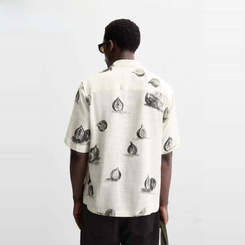 

Новый летний мужской повседневный воротник для боулинга с фруктовым принтом, свободный крой, дышащий молодежный модный воротник обычной длины