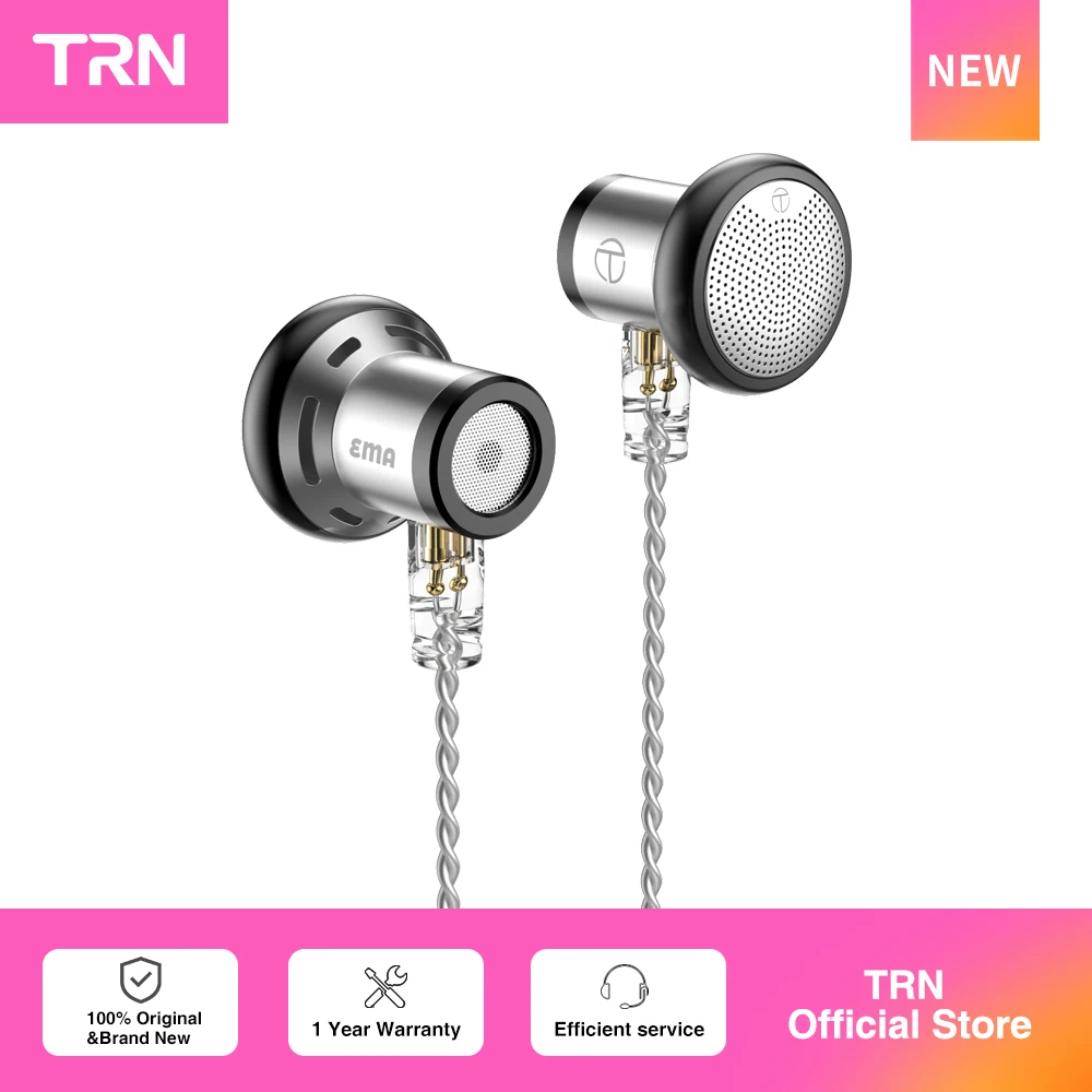 TRN EMA Dynamic Driver In Ear Fone de ouvido para Xiaomi, Bass Metal Flat Head Plug, fone de ouvido substituível, T350, MT4, 14.
