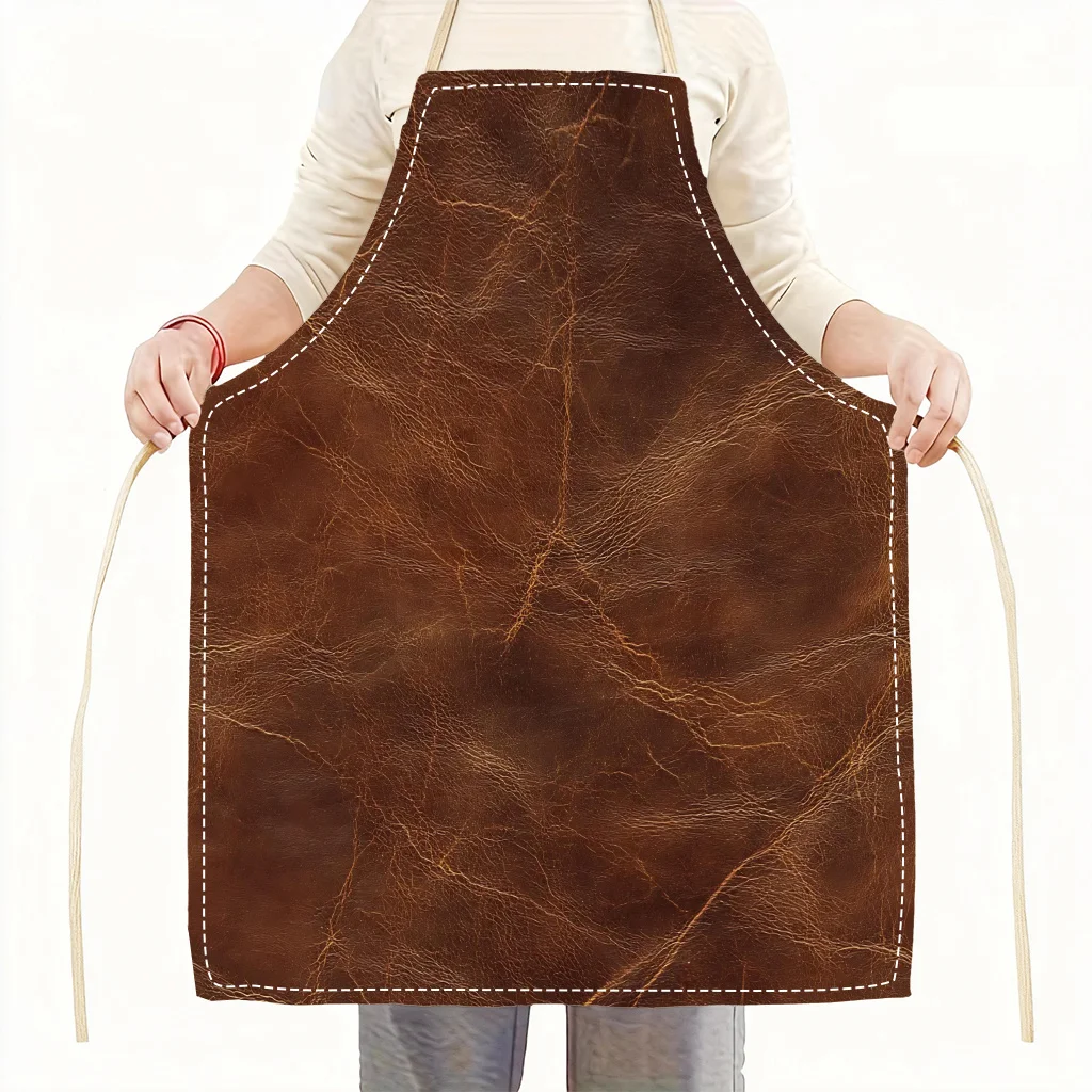 Faux Leather Apron Vintage Brown Distressed Look Cooking Bib for Men Women Chef Woodworking BBQ Linen