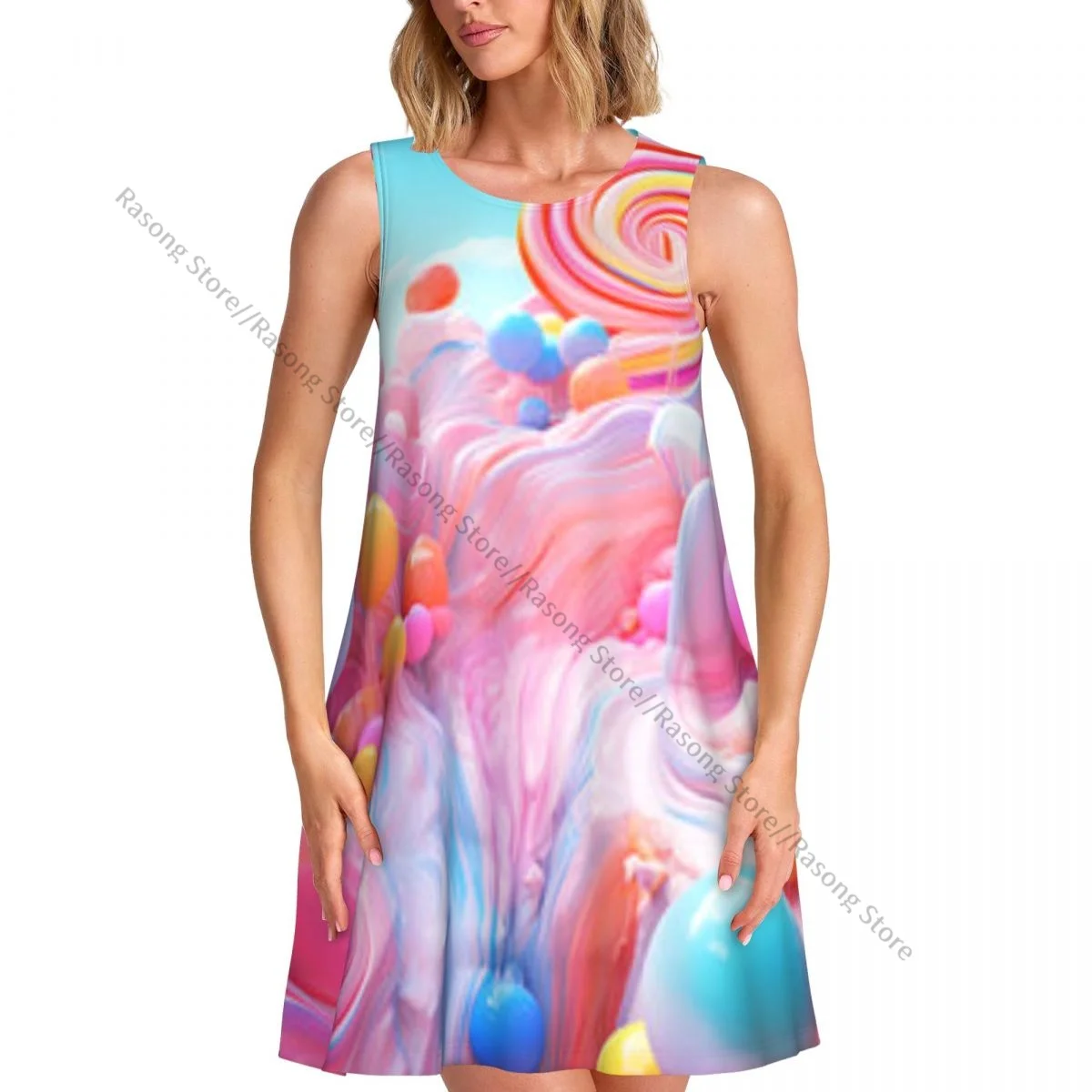 女性のドレス夏カジュアル T シャツドレスビーチカバーアップ甘いキャンディーカラフルなタンクドレス