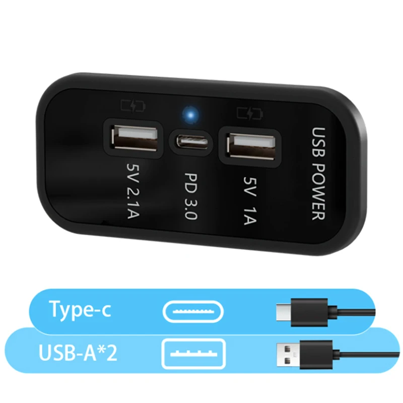 

Автомобильный адаптер для зарядки 12/24 В, 3-портовая USB-розетка для зарядного устройства, панель быстрой зарядки, настенное крепление, двойная розетка для зарядного устройства USB