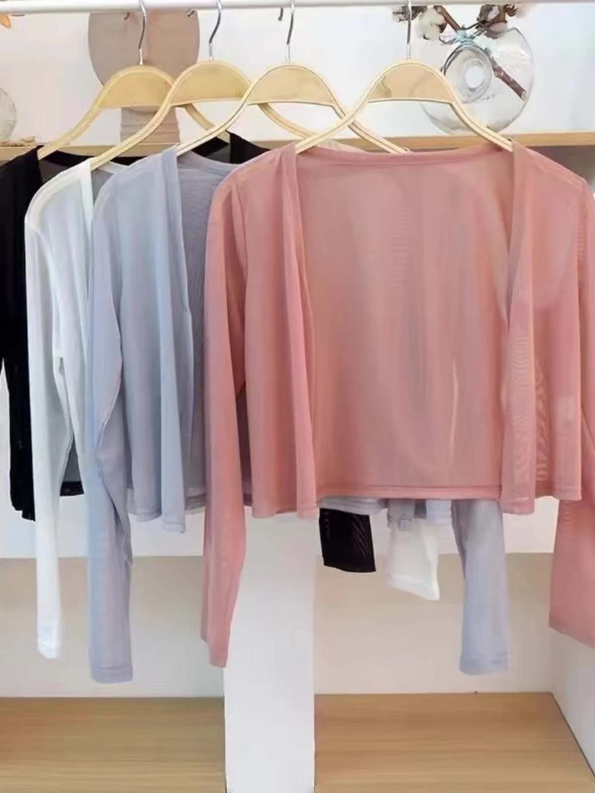 

Summer Ice Silk Mesh Sun Protection Women's Thin Cardigan with Halter Skirt Outerwear Chiffon Small Shoulder Pad Long Sleeve ...