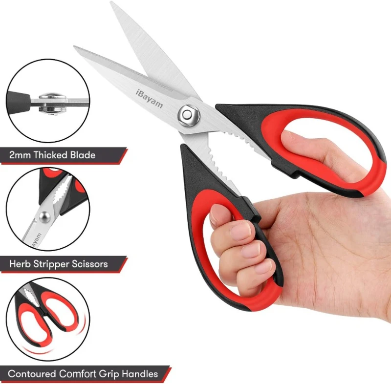 Kitchen Scissors All Purpose Heavy Duty Meat Poultry Shears, Dishwasher Food Cooking Scissors Stainless Steel Utility Scissors