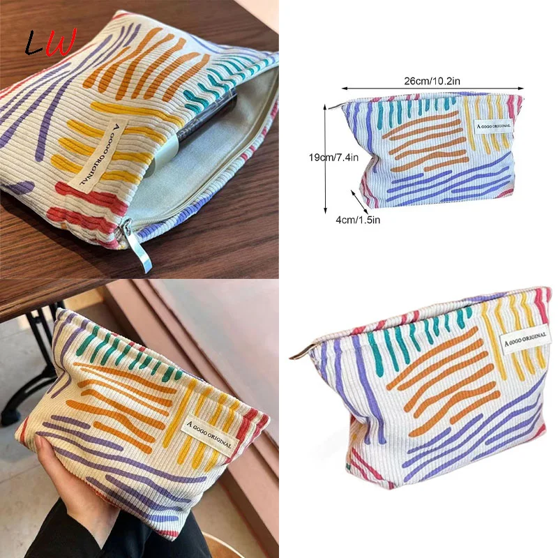 

Color Striped Zipper Cosmetic Bag Travel Toiletry Cosmetic Makeup Storage Bag Portable Women Handbag Large Capacity