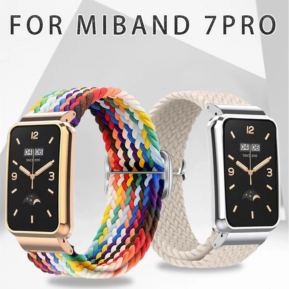 Bracelet for Mi Band 7Pro Strap Braided Double Loop Braided Nylon Stainless Steel Bezel for Xiaomi Band 7 PRO NFC Version Band