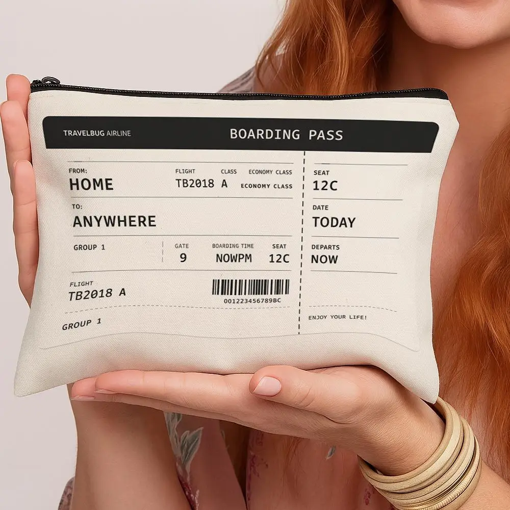 

Boarding Pass Print Cosmetic Bag Travel Makeup Organizer Toiletry Pouch with Zipper Closure Portable Suitable for Women Girls