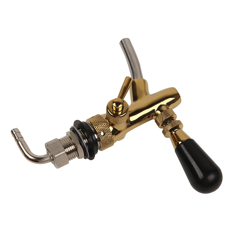 Draft Beer Faucet,Golden Adjustable Beer Tap Faucet with Flow Controller Chrome Plating Shank with Ball Lock Tap Kit
