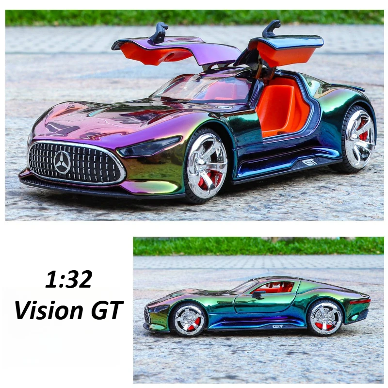 

1:32 Vision GT Concept, модель спортивного автомобиля, литье под давлением из сплава, металлические игрушечные транспортные средства, модель автомобиля, звук, свет, имитация, детские игрушки, подарок